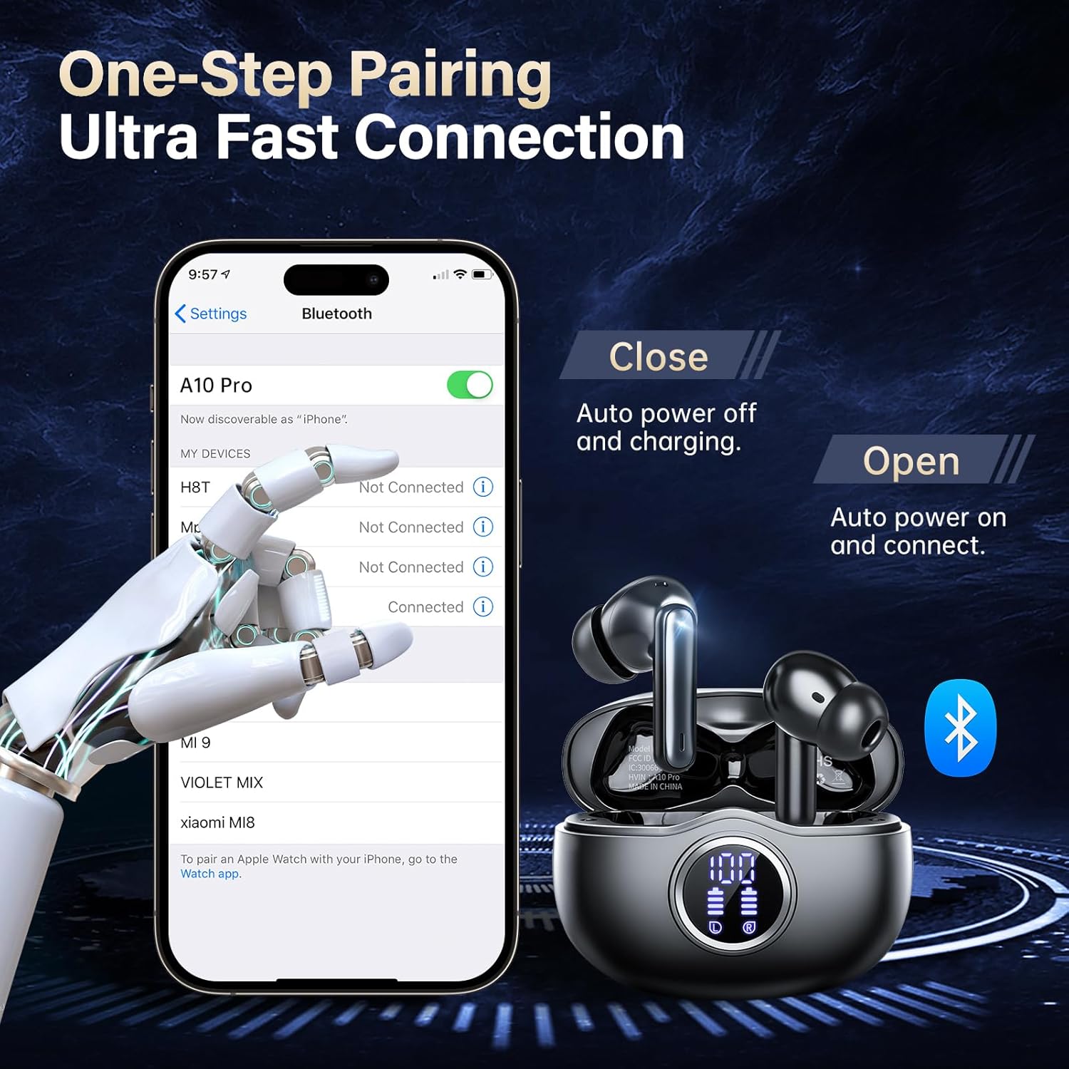 Wireless Earbuds, Bluetooth 5.3 Headphones HiFi Stereo 50H Playback LED Digital Display Ear Buds with ENC Noise