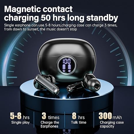 Wireless Earbuds, Bluetooth 5.3 Headphones HiFi Stereo 50H Playback LED Digital Display Ear Buds with ENC Noise