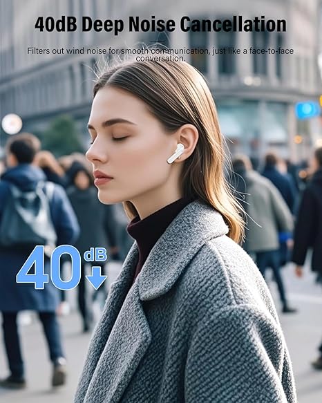 Wireless Earbuds, Bluetooth 5.4 Headphones Bass Stereo, Ear Buds with Noise Cancelling Mic
