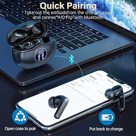 Wireless Earbuds, Bluetooth 5.3 Headphones HiFi Stereo 50H Playback LED Digital Display Ear Buds with ENC Noise